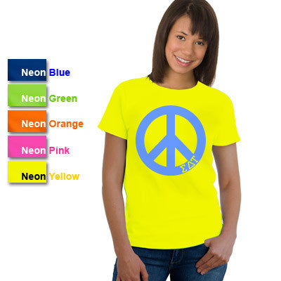 Sigma Delta Tau Neon Peace Sign Printed Tee - Gildan 500 - CAD