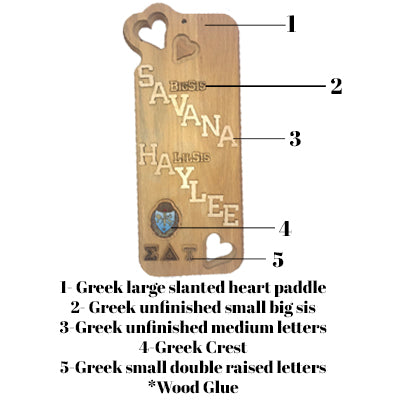 Sorority Large Slanted Heart Plaque, Greek Paddle Package