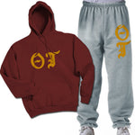 Theta Tau Hoodie and Sweatpants, Printed Old English Letters, Package Deal - CAD